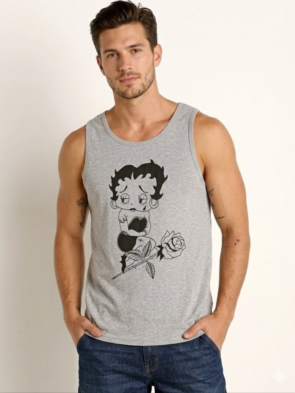 Betty Boop Chicano Tattoo Unisex Tank Top, Gray - Size M/L.